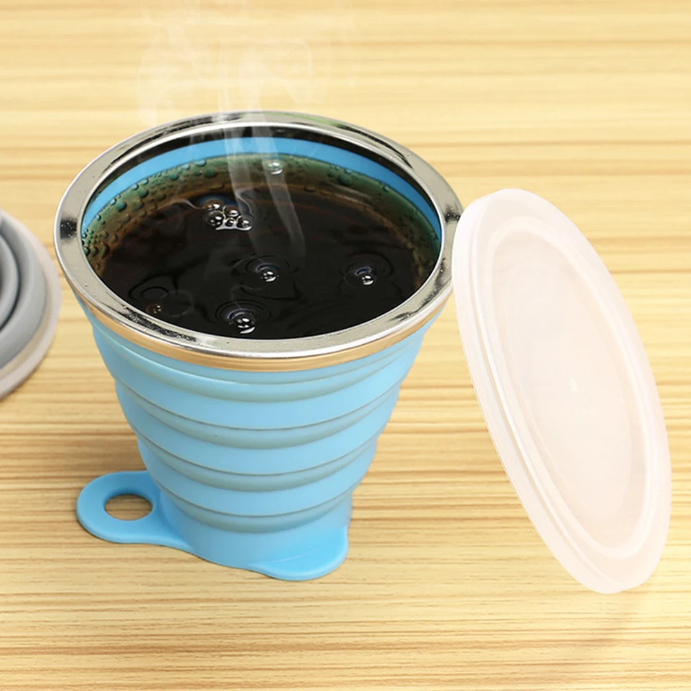 Складная чашка для путешествий кемпинга с крышкой силиконовая складная