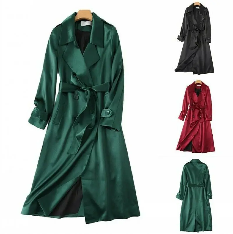 

Осеннее женское двубортное приталенное пальто-ветровка с поясом, официальное пальто, длинная Роскошная верхняя одежда