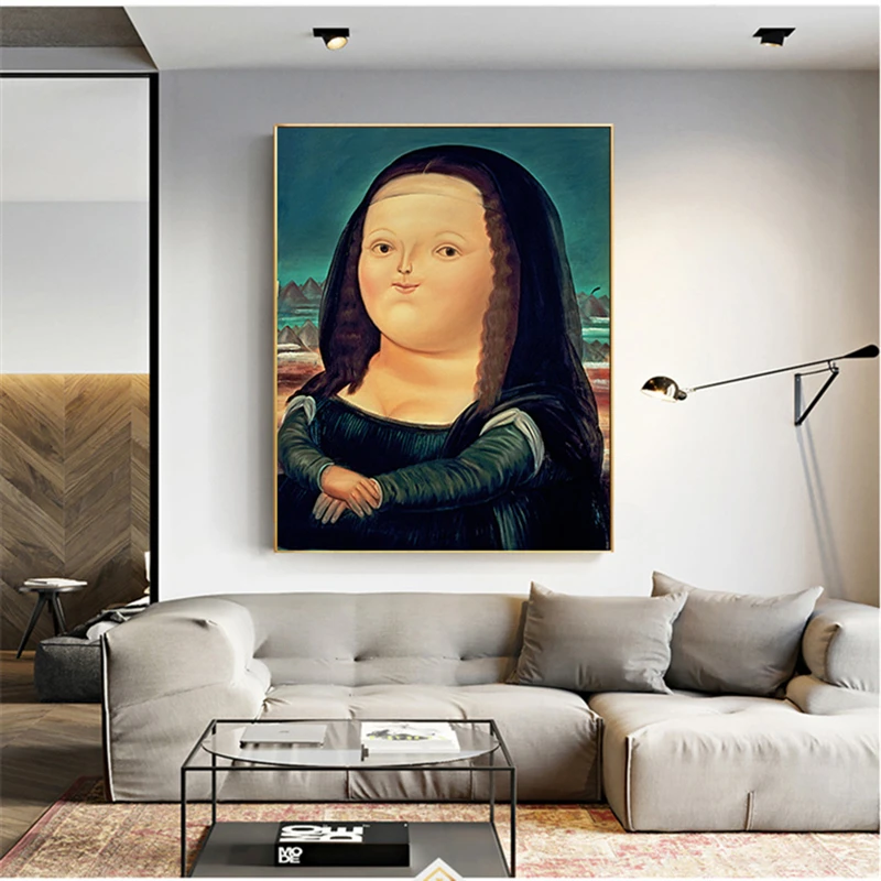 

Nordic Cartoon Fat Mona Lisa Print Anime Canvas Painting for Living Room Decor Mona Lisa Artwork Picture Pop Wall Decor Cuadros