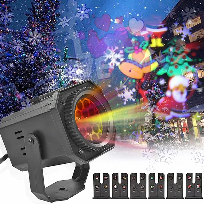 

Лазерный проектор C2 в виде снежинки, светодиодный ночсветильник, Рождественский Декор, внутреннее и наружное освещение, 6 узоров, Рождество,...