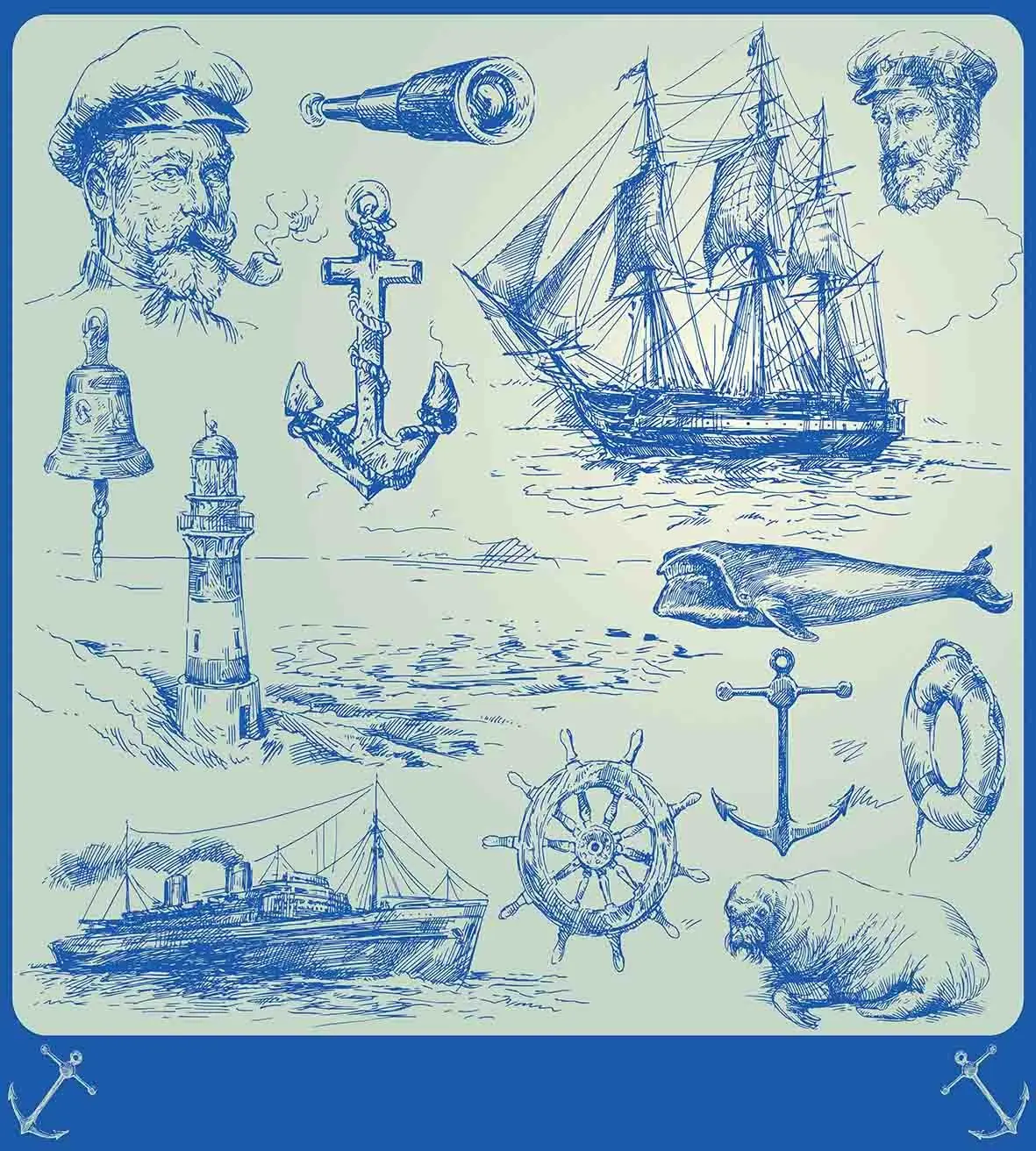 Набор пододеяльников с морским якорем Китом парусником лодкой рулевым колесом и