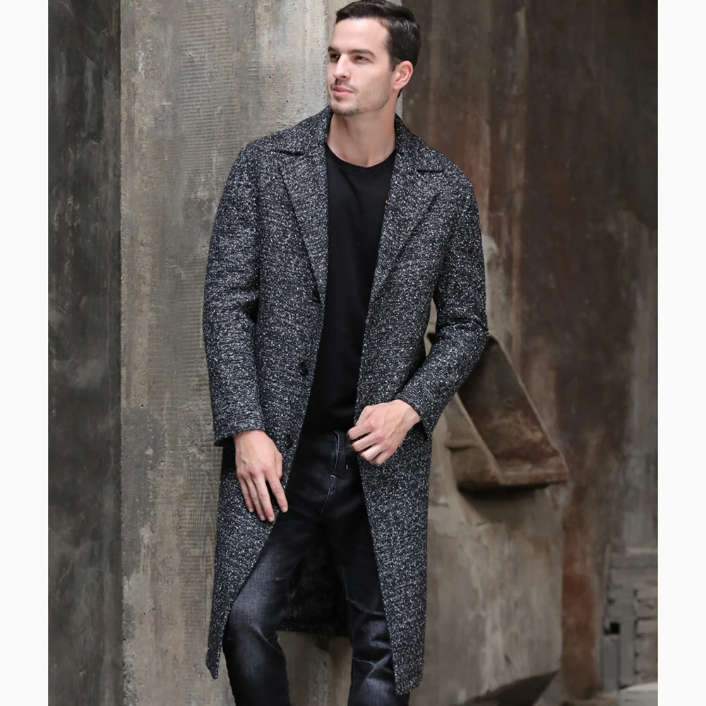 Мужская Длинная шерстяная куртка формальная приталенная из 50% шерсти с