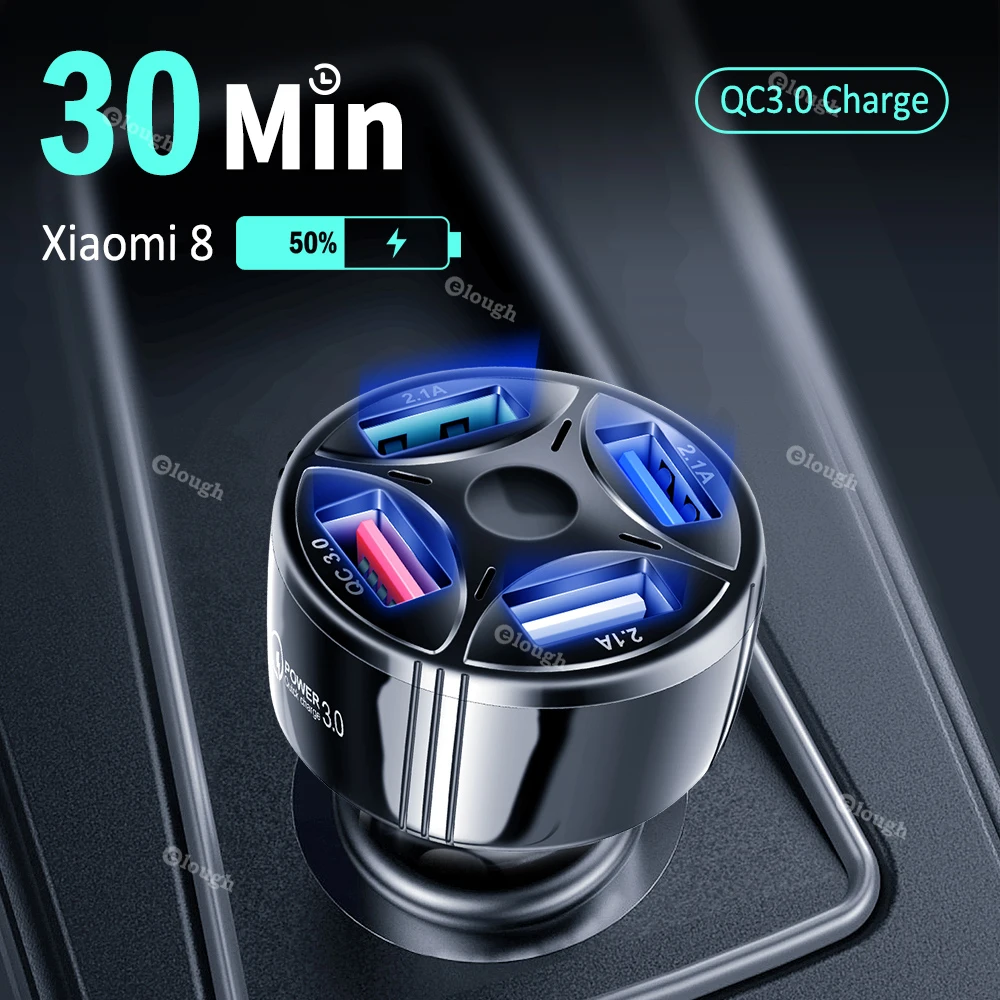 Автомобильное зарядное устройство Elough с 4 USB-портами и поддержкой быстрой зарядки