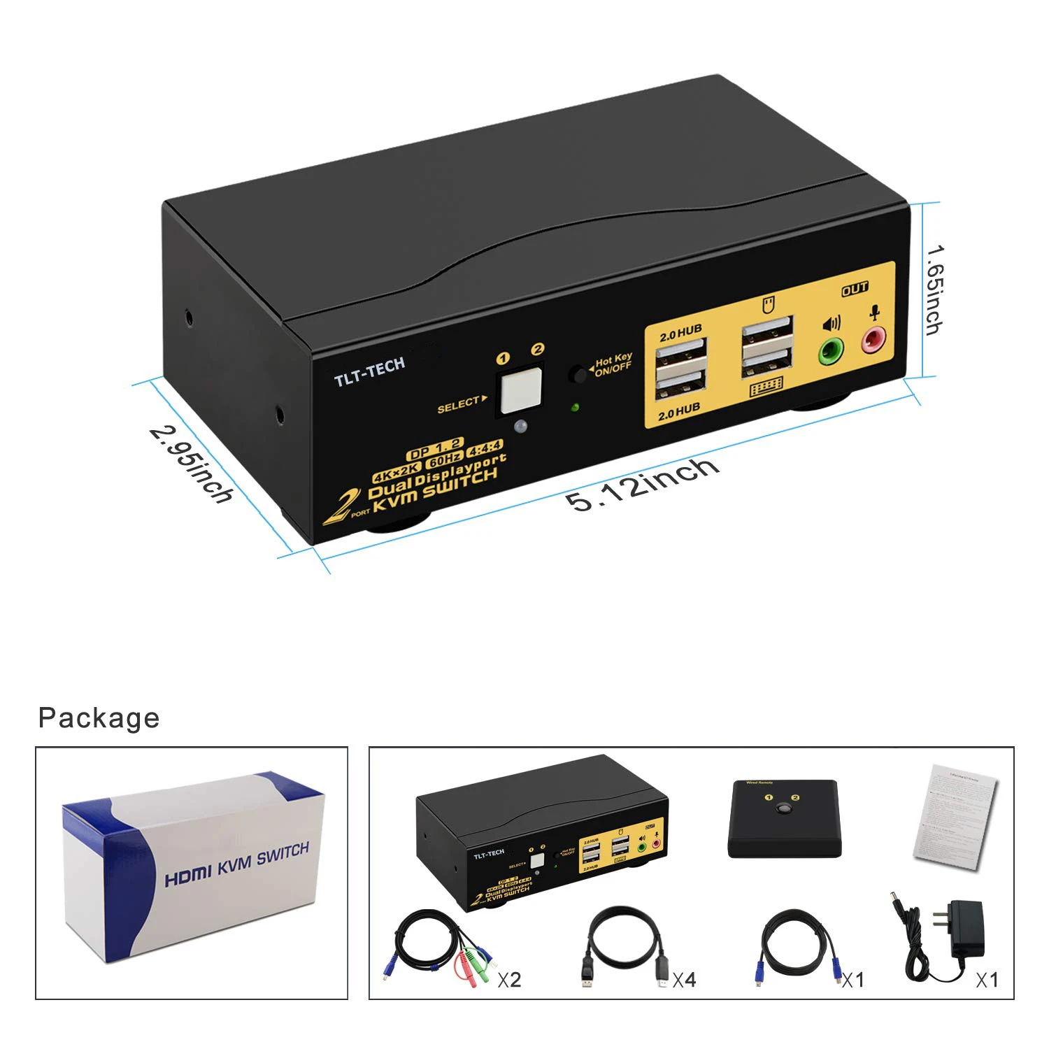 KVM-переключатель с двумя мониторами 2 порта 4K 60 Гц |