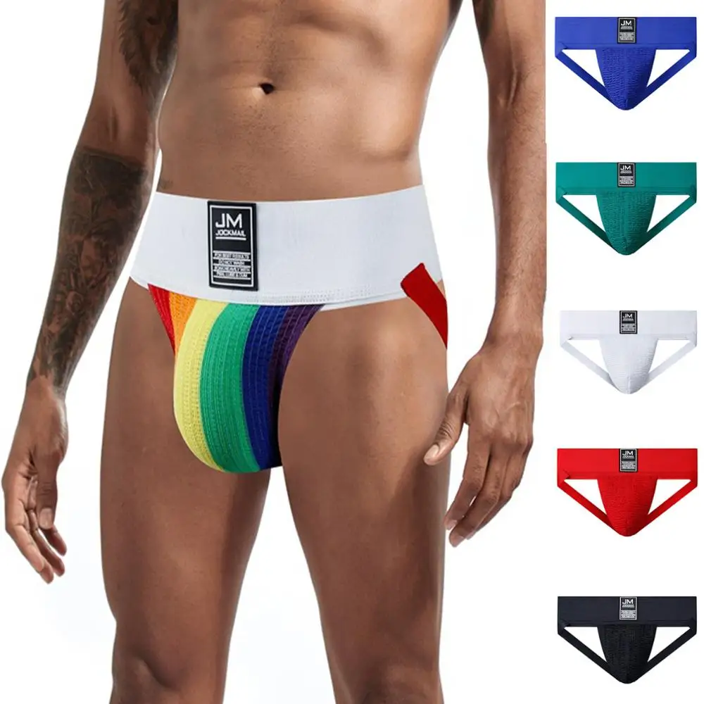 JOCKMAIL Sexy Gay Underwear Men Jockstrap Tanga Slips for Gym Workout Jockstrap with 3