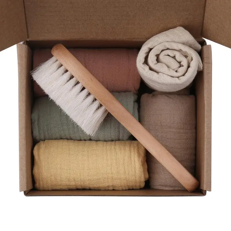 

Baby Saliva Towel Wooden Hairbrush Set Newborn Hair Brush Infant Comb Head Massager Soft Absorbent Cotton Burp Cloth