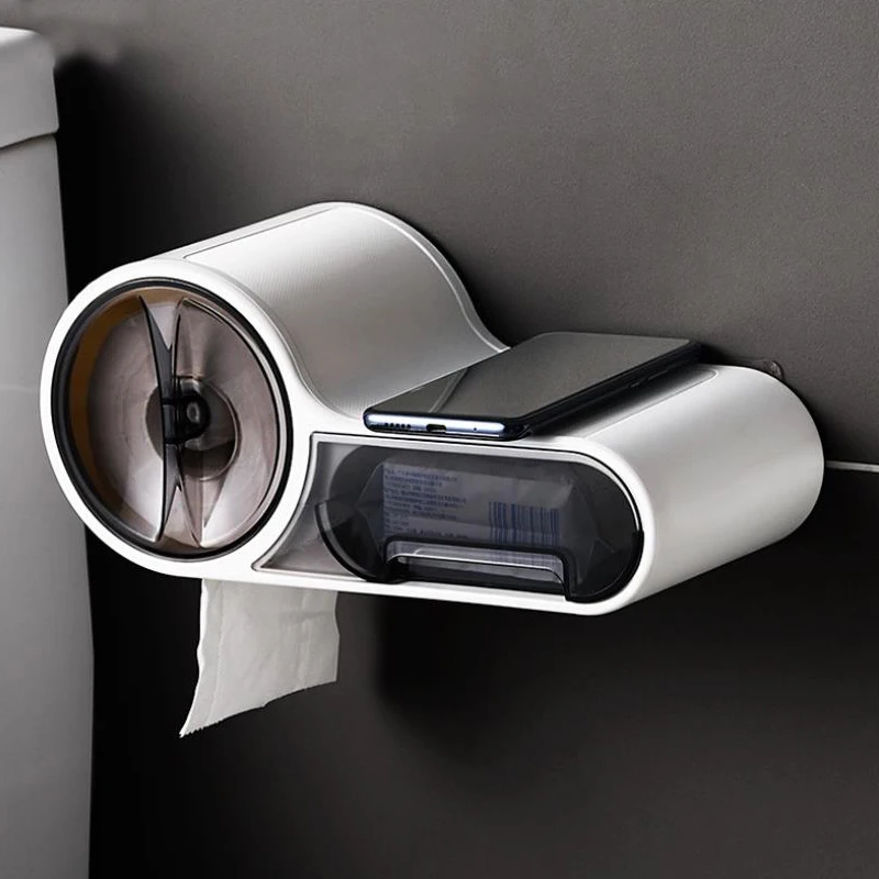 

Multifunctional Toilet Paper Holder Wall Hanging Storage Box Free Punching Tissue Box Toilet Waterproof For Bathroom Accessories