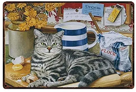 

Cute Cat Metal Tin Sign Retro Wall Decor Signs 12x16 inches
