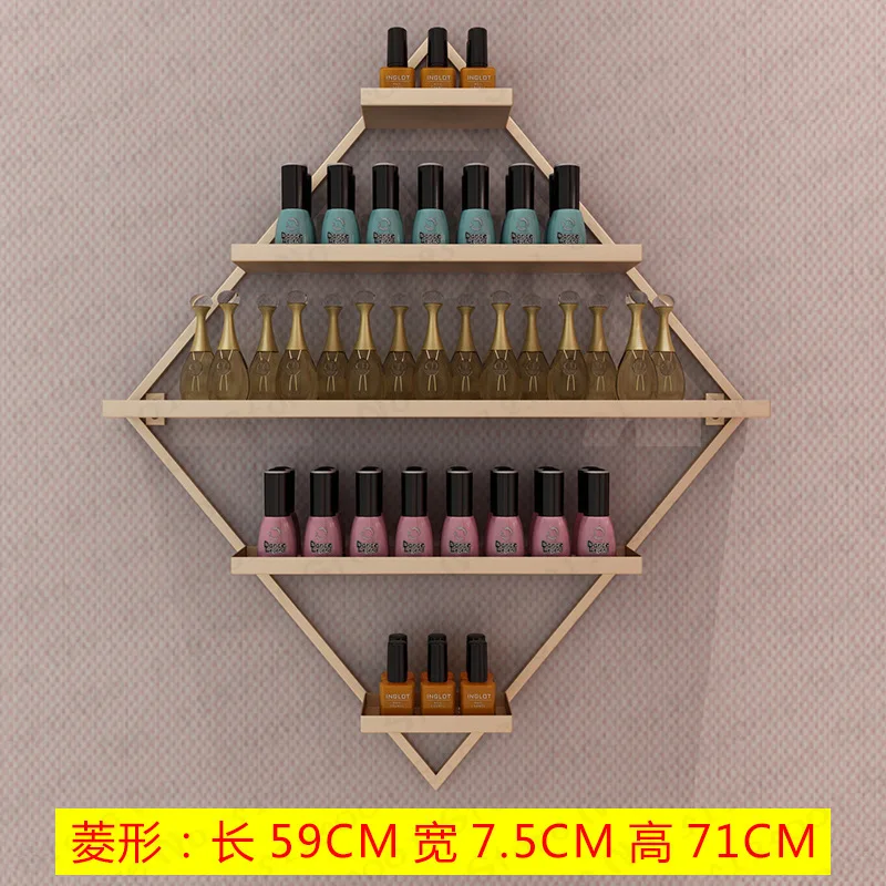 

Diamond Shape Nordic Golden Nail polish shelf Set Nail Shop Display Stand Wall Hanging Cosmetics Shelf Nail Polish Display Rack