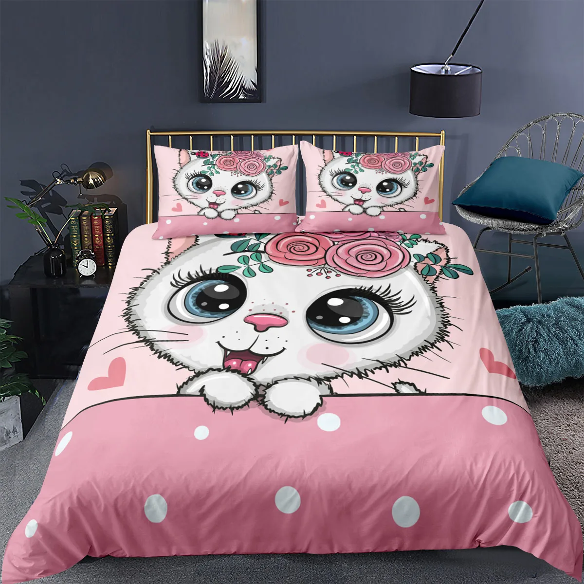 

Cartoons Cat Bedding Set Children Bed Linen Cute Duvet Quilt Cover And Pillowcase Kawaii For Boys Girl Bedclothes