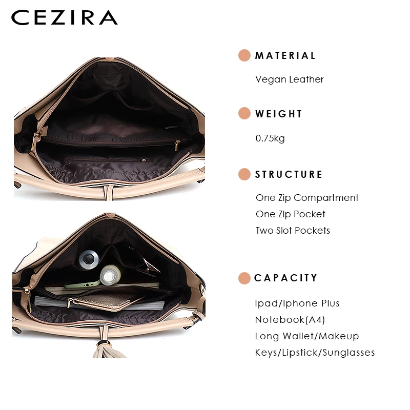 CEZIRA, сумки-Хобо с кисточками, повседневные, повседневные, для женщин, для работы, сумка из искусственной кожи, на одно плечо, сумки для девушек, высокое качество, для женщин