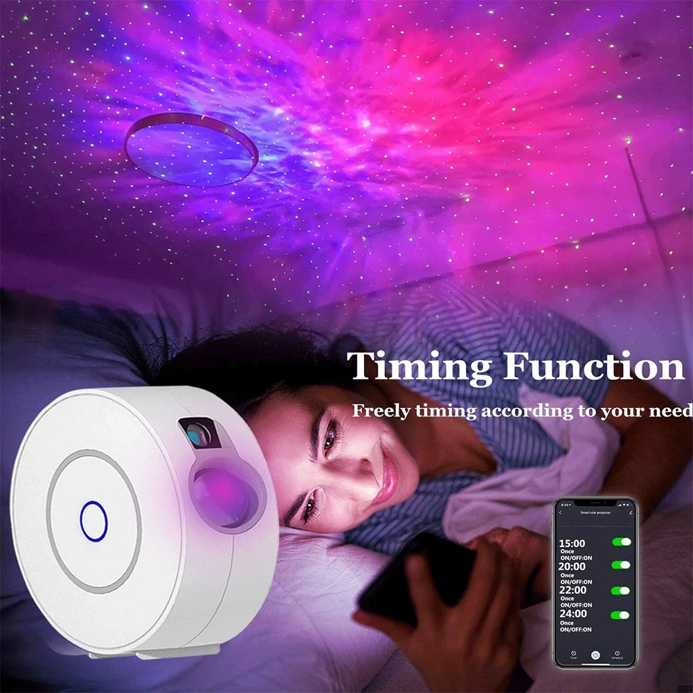LED Star Projector Lamp APP Wireless Control Laser Galaxy Starry Sky Projector Rotating Water Waving Night Light Sky Projector