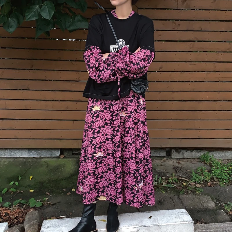 Женское свободное платье SHENGPALAE весеннее с V образным вырезом рукавами фонариками