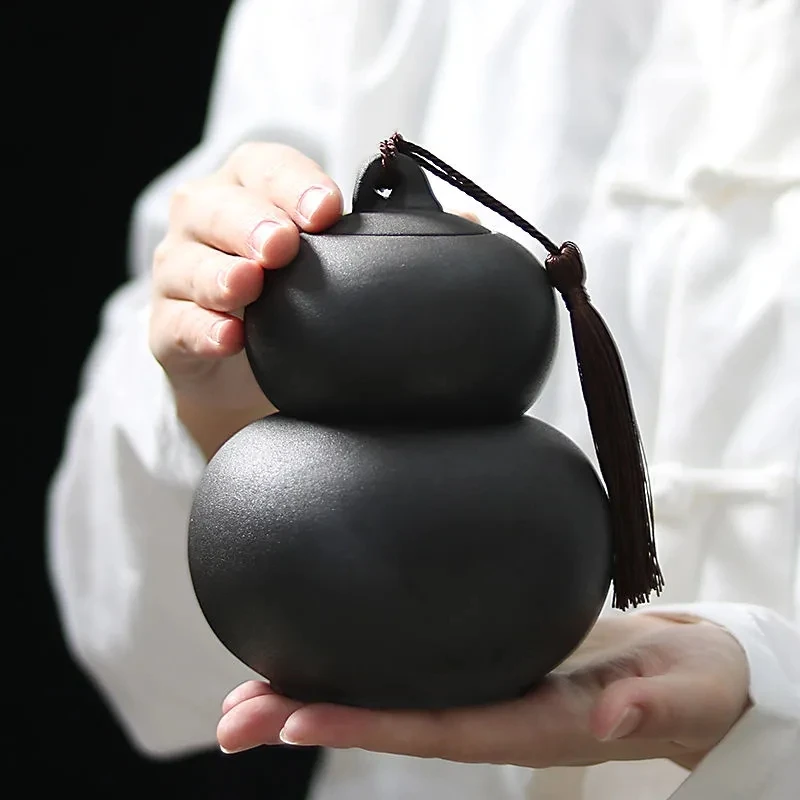 

Double Layer Tea Container Sealed Moisture-Proof Gourd Shape Tea Canister Store Two Kinds Of Tea Tea Caddy Pottery Tea Box