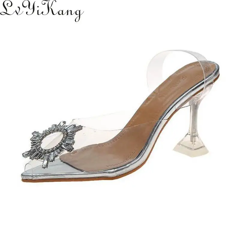 Туфли-лодочки женские прозрачные высокий каблук заостренный носок без застежки