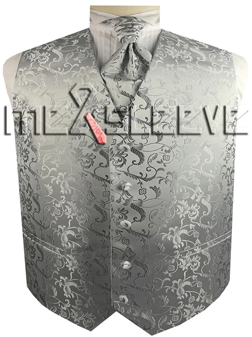 free shipping man's flower tailored tuxedo waistcoat set(vest+ascot tie+handkerchief