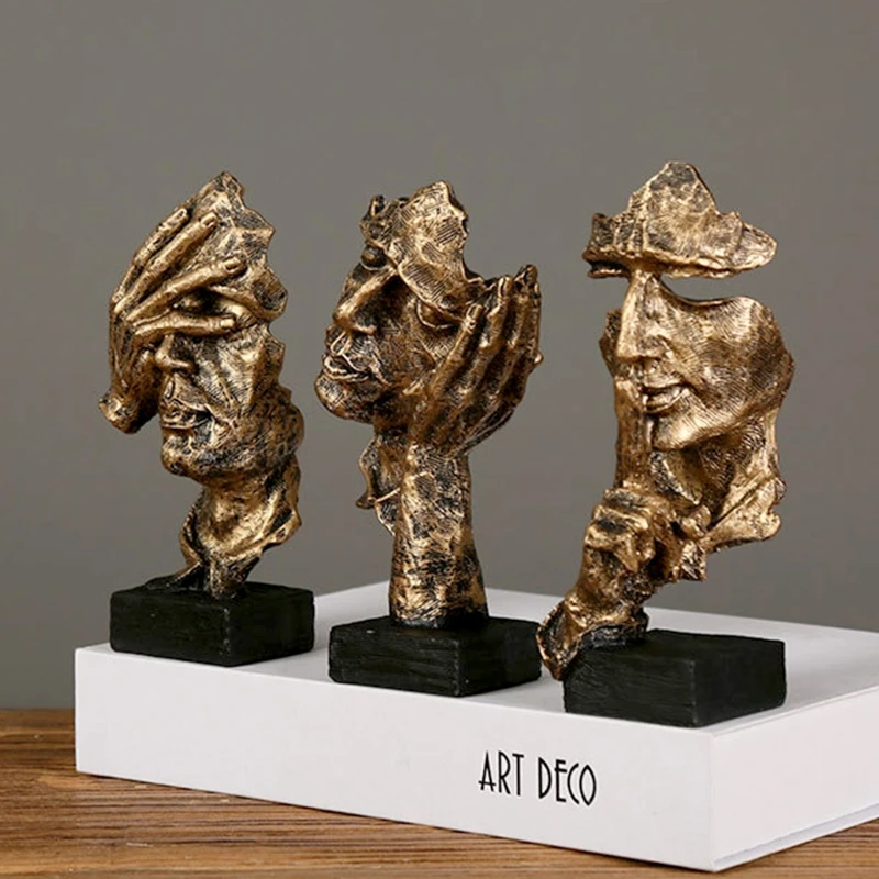 3 Pcs Statue Abstract Resin Desktop Ornaments Sculpture Miniature Figurines Face Character Nordic Art Crafts Office Home
