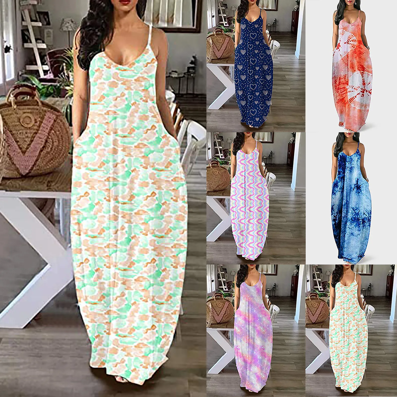 

Women's Summer Sundress Casual Plus Size Print O-Neck Sleeveless Maxi Long Dress Ladies Dress clothing сарафан женский летний