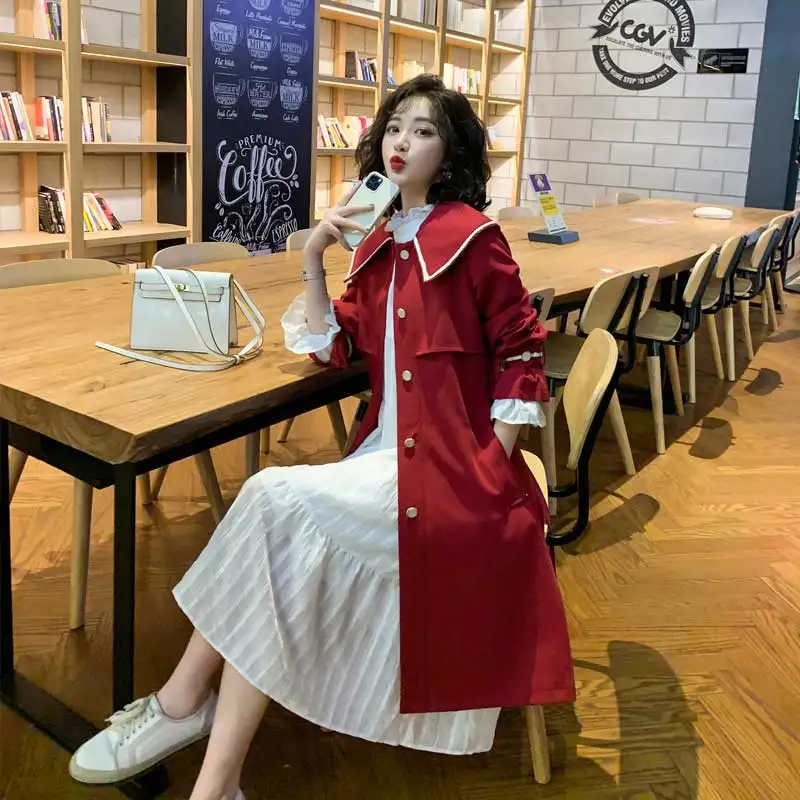 

Windbreaker Female Spring and Autumn 2021 New Korean Leisure Medium Length Small High End Temperament Red Coat