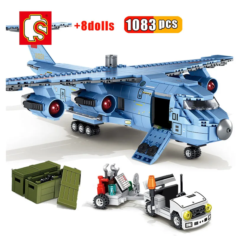 SEMBO 1083 шт. военный стратегический транспорт самолет строительные блоки