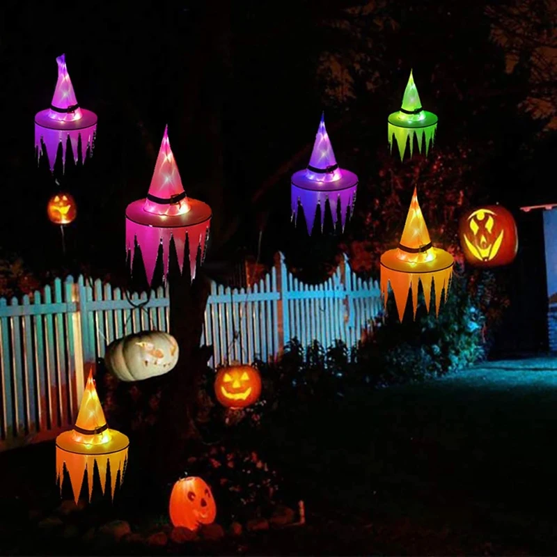 

Halloween Glowing Witch Hat LED Lights Cosplay Hanging Lights Hat Decoration, for Indoor and Outdoor Gardens, 8 Colors