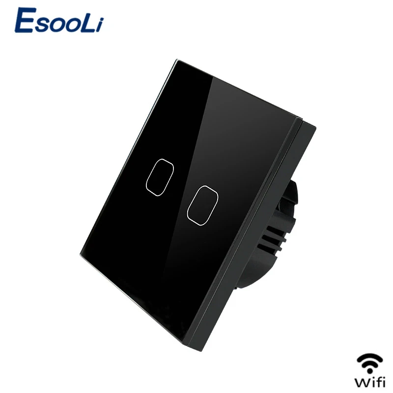 WiFi Black 2 Gang EsooLi стандарт ЕС Tuya/Smart Life/ewelink 1/2 банда WiFi настенный светильник сенсорный переключатель для Google Home Amazon Alexa Голосовое управление - Цвет: WiFi Black 2 Gang