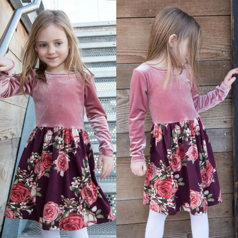 Детские платья для маленьких девочек на осень и зиму принцессы с милым цветочным