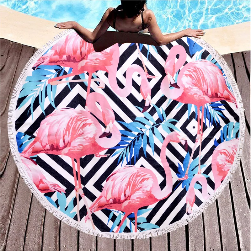 Пляжное полотенце с кисточками Цветочный Фламинго Единорог серии микрофибра