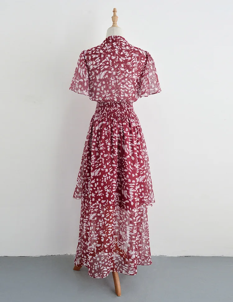 

Burgundy Irregular Maxi Dress Women Beach Holiday Vacation Dress 2020 New Female V Neck Chiffon Printed Long Dress Vestidos