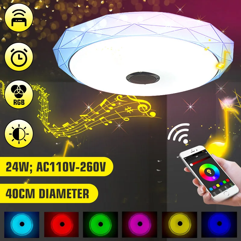 

24W Dimmable RGB LED Ceiling Light Music Ceiling lamp Remote&APP Control Bedroom Lamp bluetooth Speaker Smart RGB Ceiling Lamp