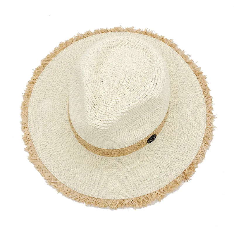 Женская соломенная шляпа из рафии плетеная пляжная ручной работы в стиле джаз с