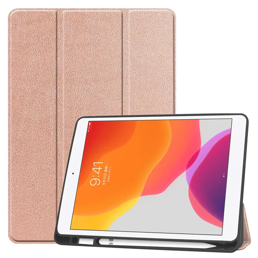Rose gold Трехслойный кожаный Флип Стенд кожаный чехол для iPad 10,2 iPad 7th Gen A2197 A2198 A2200 чехол противоударный чехол с авто режимом включения и выключения Смарт Обложка - Цвет: Rose gold