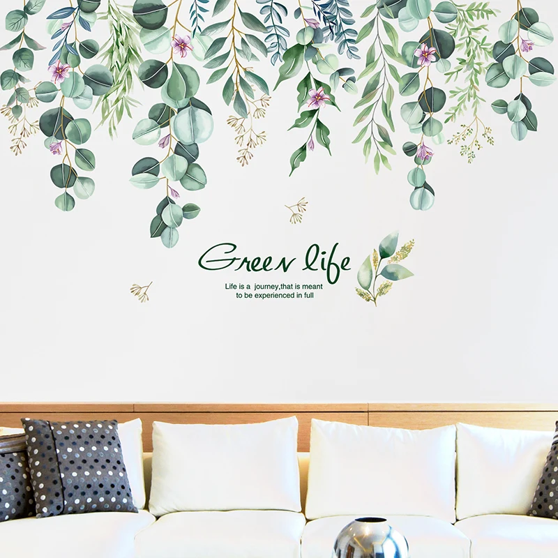 Наклейки на стену с листьями дерева виниловые украшения сделай сам растений для