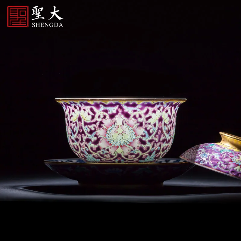 

colored enamel bound to lotus flower painting of jingdezhen blue and white landscape cover all hand bowl tea sets