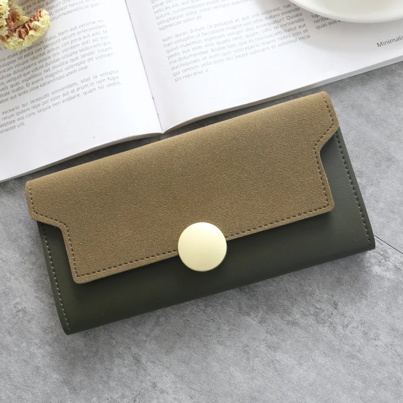 

Women's long metal buckle frosted stitching 3 fold fashion wallet new student simple multi-card buckle wallet hand wallet female