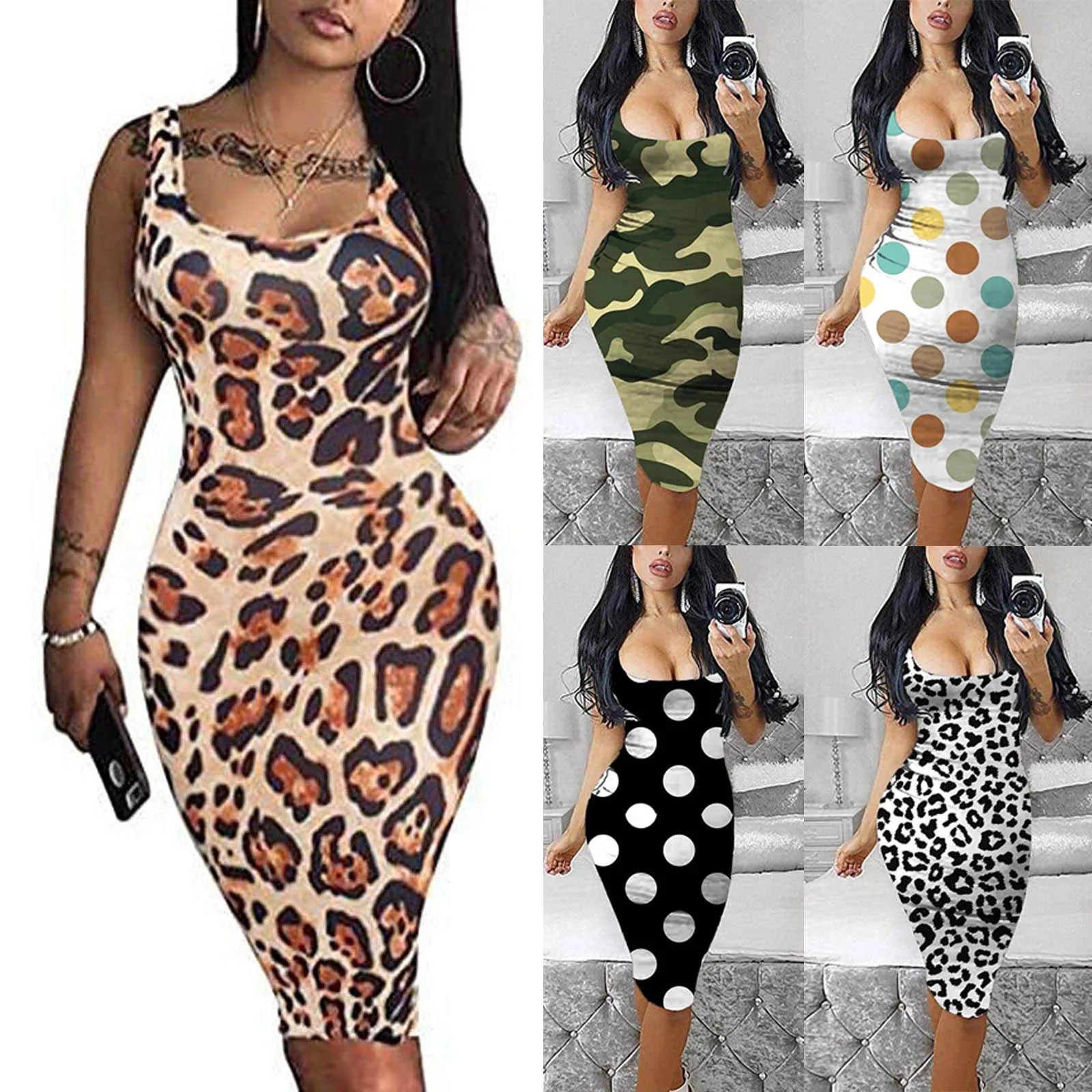 

Sundresses women Fashion Women Print Sexy Tank Dress Sleeveless Basic Midi Club Dress zomer jurkjes dames 2021 jurk dames