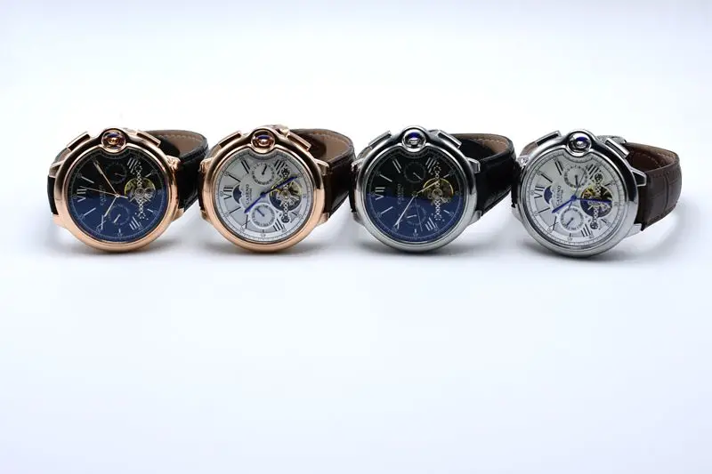 CASENO роскошный кожаный ремешок tourbillon Мужские механические часы дропшиппинг день Дата Скелет Золотые часы Мужские автоматические наручные часы