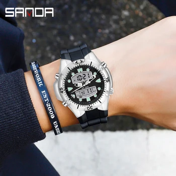 Sanda Dual Time Watches Top Luxury Sport Men Quartz Watch Military Sports Waterproof Watch Hot Male Clock relogio masculino 2022 Other Image