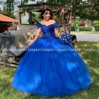 Уникальные платья Quinceanera 2021 мексиканские ярко-синие кружевные цветы маскарадное платье для выпускного вечера милое платье 15