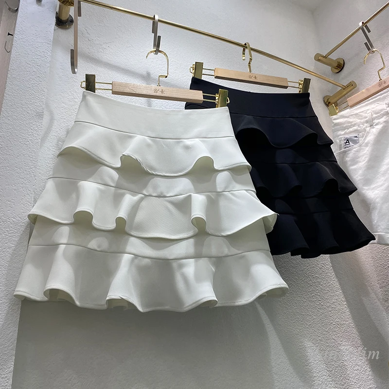 

Pure Color Ruffles Skirt Women's 2021 Summer New Korean Style High Waist Slim Fit Skirts Girls Ladies Jupe Femme Nancylim
