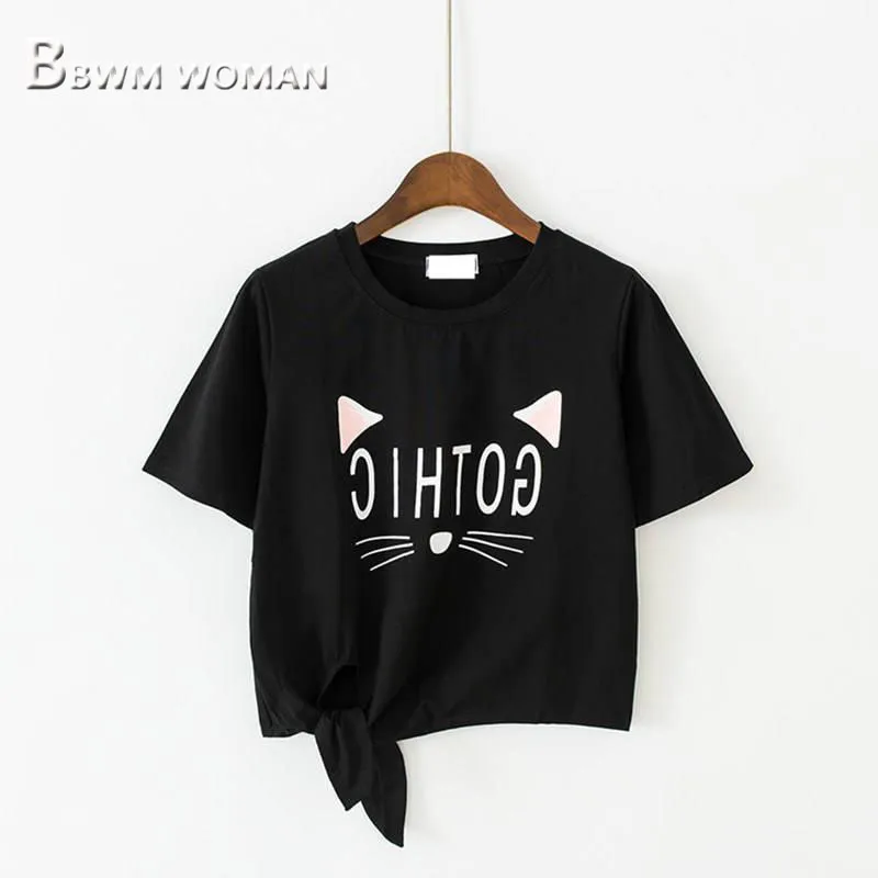 Женская футболка с кошачьими ушками короткая 5 цветов на выбор 2019|Футболки| |