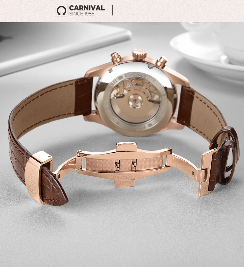 Tourbillon, мужские часы, розовое золото, чехол, синий циферблат, карнавал, автоматические часы, мужские, люксовый бренд, механические часы, Мода