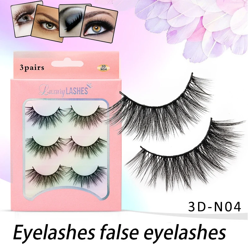 

Hot 3 Pairs False Eyelashes Cross Detail Reusable 3D Multi-Layer Faux Lashes Extension Naturally Upturned Long Eye Makeup FRE-D