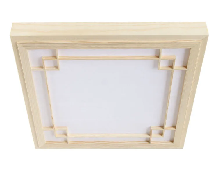 

Japanese Style Tatami Wood Ceiling and Pinus Sylvestris Ultrathin LED Lamp Natural Color Square Grid Paper Ceiling Lamp Fixture