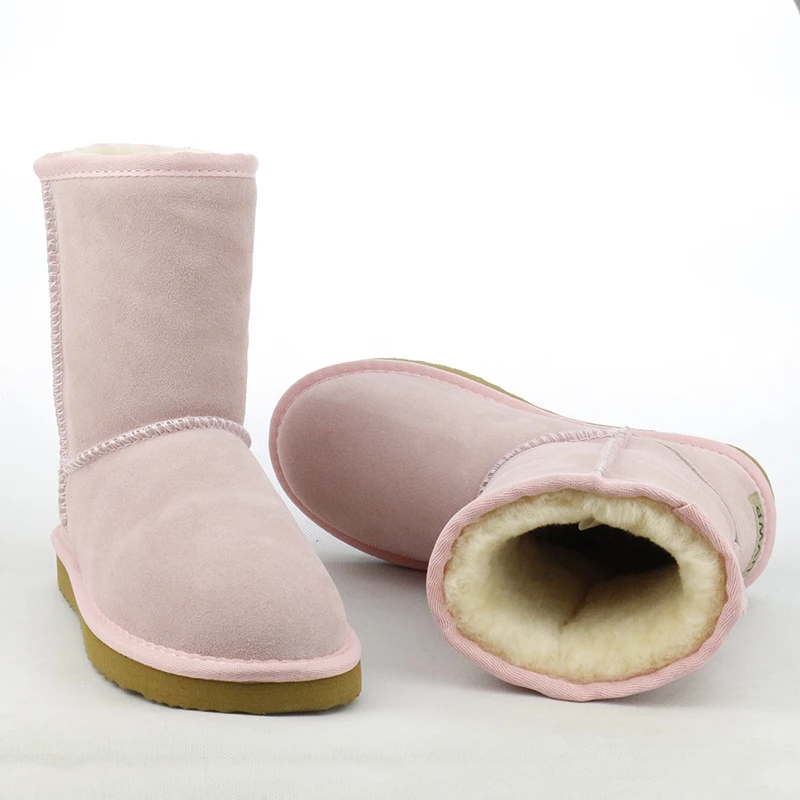 Pink Модные водонепроницаемые зимние сапоги наивысшего качества; женские сапоги из натуральной коровьей кожи; теплые зимние сапоги; женская обувь; зимние сапоги до середины голени - Цвет: Pink