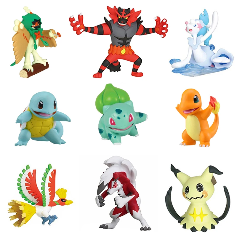 

Pikachu Incineroar Primarina Decidueye Mini Q Ho-Oh Pokemon Action Toy Figures Collection Desktop Decoration