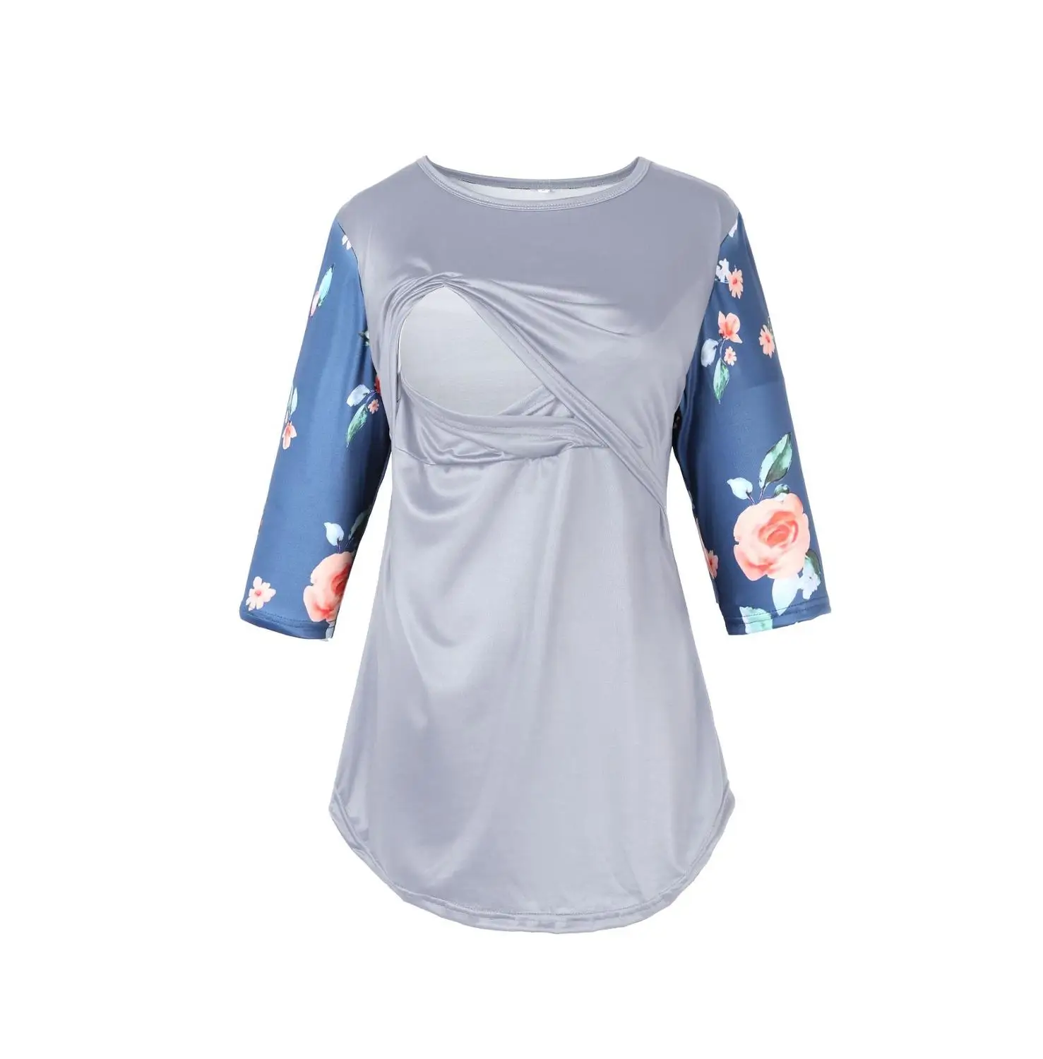 

Maternity Breastfeeding T-Shirt 2021 Spring Autumn Fashion Hot Style Round Neck Printing Stitching Women's Tops