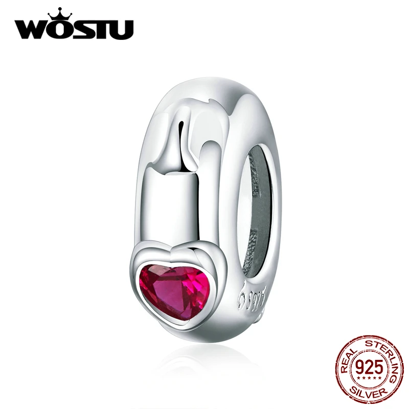 WOSTU Pink Heart Spacer Silicone Stopper 925 Sterling Silver Bead Charm Fit Original Bracelet DIY Jewelry Accessories FNC217 | Украшения и
