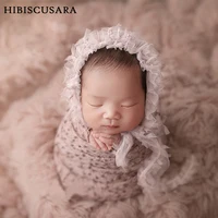 Newborn Girl Photography Wraps Blanket With Lace Hat Infant Souvenir Picture Clothes Swaddling 2pcs Set Photo Props