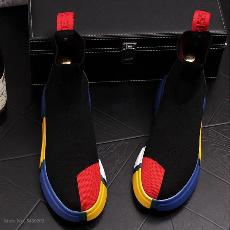 Summer Men's High Tops Knitted Socks Shoes Hip Hop Trend Casual Designer Sneakers Increased Ankle Boots | Обувь